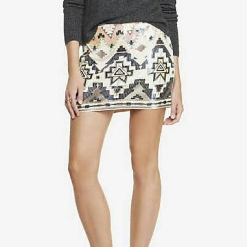 Express Sequin Tribal Bodycon Skirt Size Small